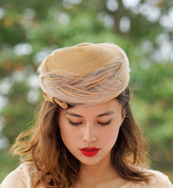 Vintage Straw Pillbox Hat, Toque Hat, 1950s-60s H… - image 4