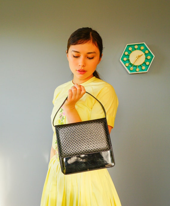 Vintage Patent Leather Mini Messenger Bag/ 1960s P
