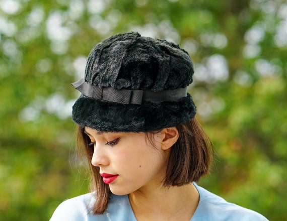 Vintage Faux Fur Bucket Hat, Cloche Hat, 1950s-60… - image 3