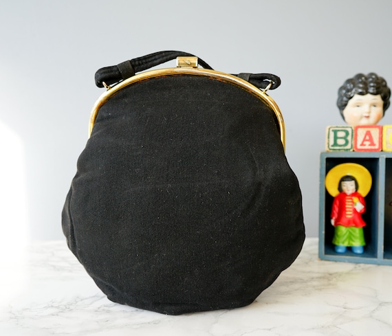 Vintage Black Fabric Purse/ 1950s Purse/ Vintage … - image 9