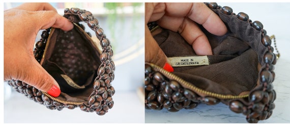 Vintage 1930s Czechoslovakia Wood Bead Bag/ Wrist… - image 10