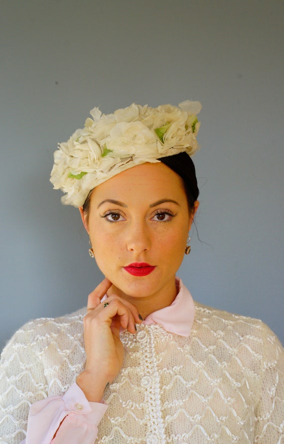 Vintage Floral Hat, Pillbox Hat, Vintage Hat, 1950