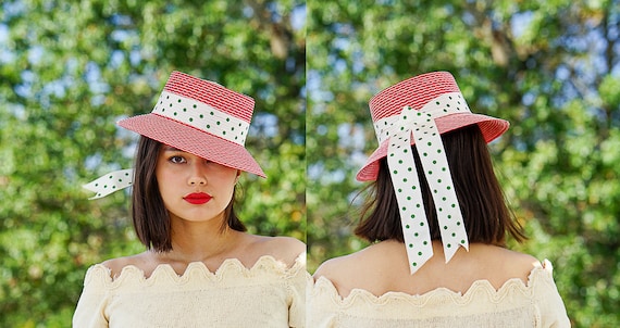Vintage Straw Sun Hat, Boater Hat, 1950s Hat, Vint