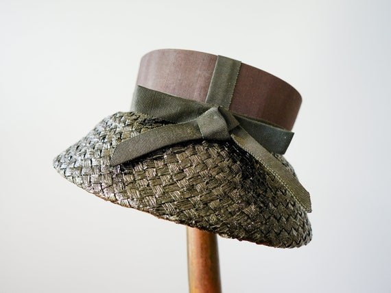 Vintage Straw Bucket Hat, Lampshade Hat, 1950s-60… - image 5