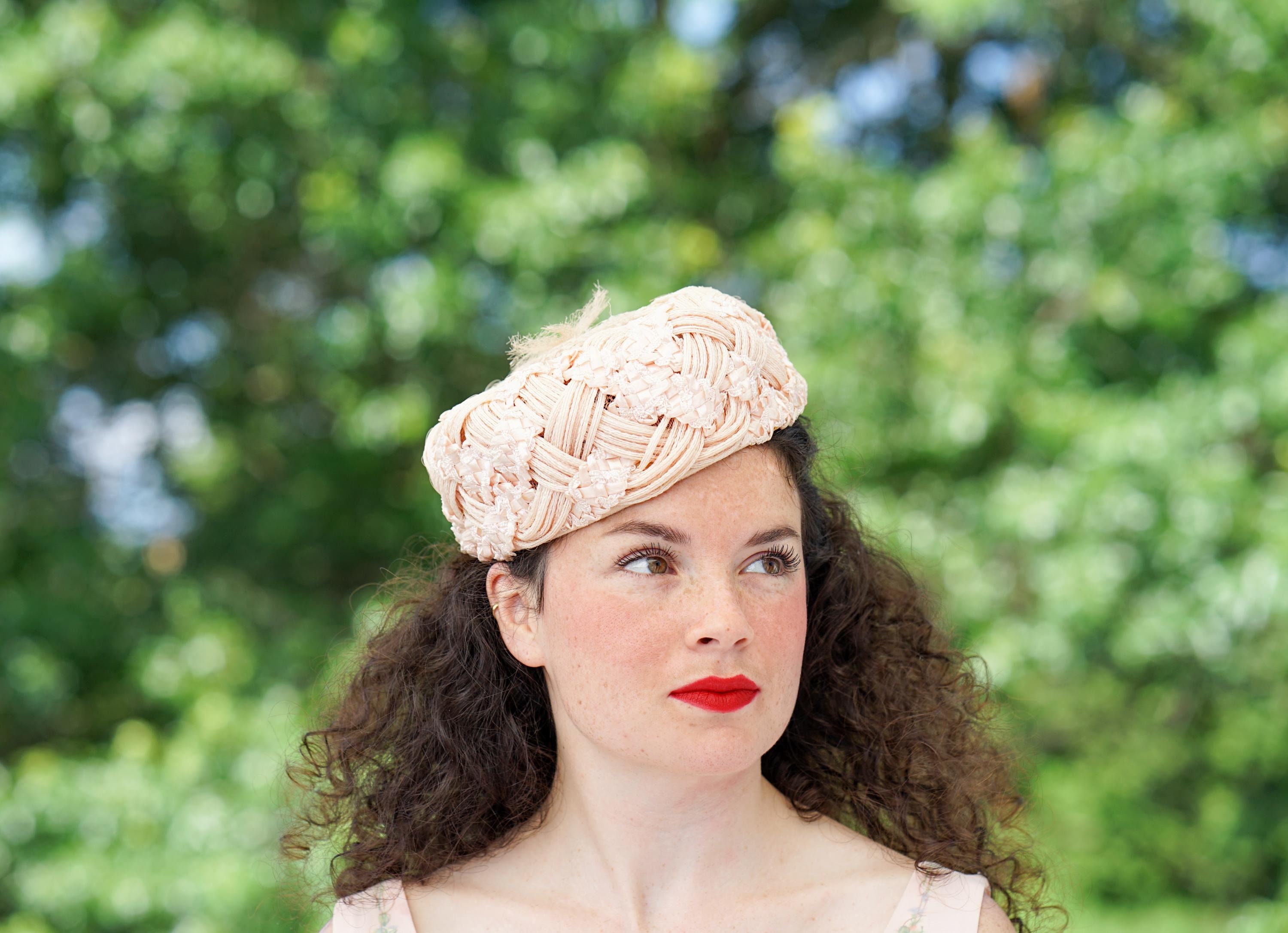 Vintage Braided Straw Pillbox Hat, 1950s-60s Hat, Vintage  display picture 3