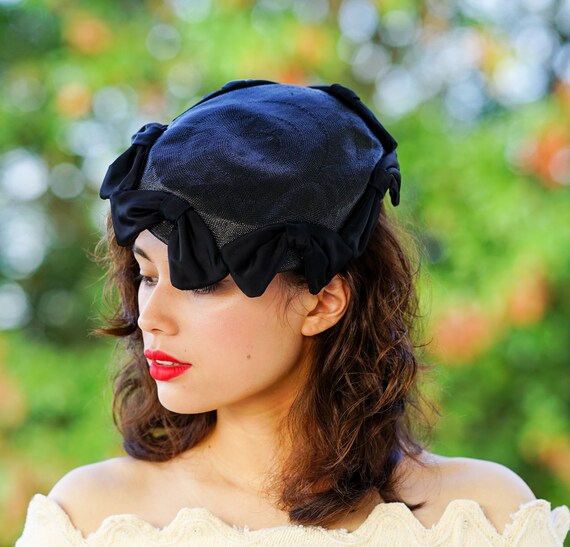 Vintage Straw Half Hat with Bow, Vintage Hat, 195… - image 4