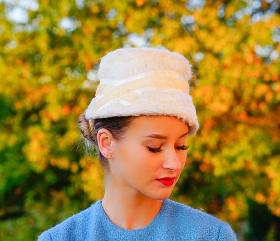 Vintage Faux Fur Bucket Hat, Vintage Fur Winter Ha