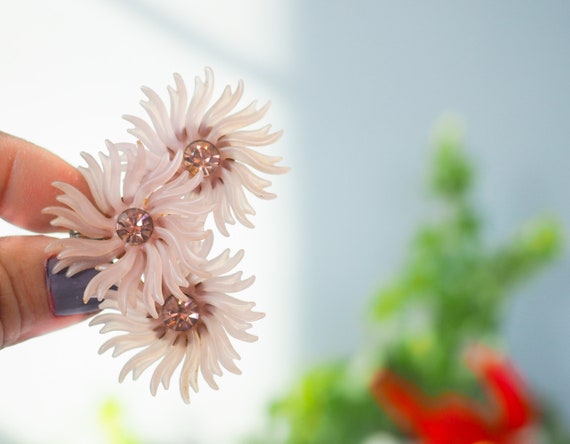 Vintage Soft Plastic Floral Earrings/ 1950s-60s E… - image 3