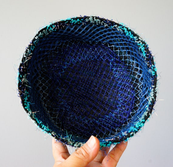 Vintage Turquoise Lame Pillbox Hat, Vintage Hat, 1950s Hat  display picture 1