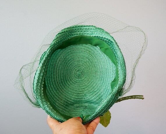 Vintage Flower Straw Half Hat with Veil, Vintage … - image 10