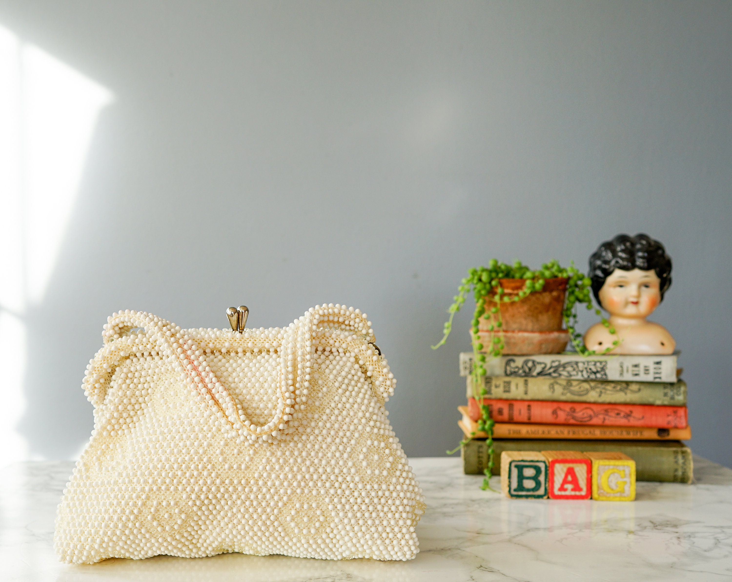 Vintage Candy Dot Bead Frame Purse/ Beaded Bag/ 1950s Purse