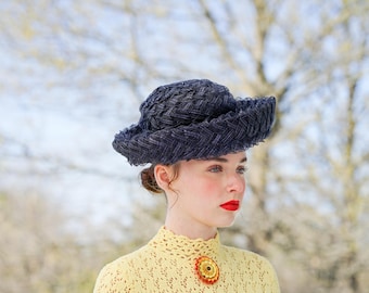 Vintage Straw Breton Hat, Women Bowler Hat, 1950s-1960s Vintage Hat, Vintage Women Hat, Summer Resortcore Hat,  Sun Hat, Cottagecore Hat