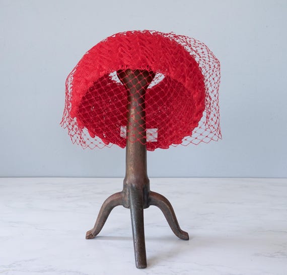 Vintage Ribbon Pillbox Veil Hat, 1950s-60s Hat, V… - image 5