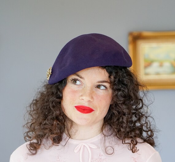 Vintage Wool Rhinestones Half Hat, Profile Hat, V… - image 2
