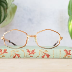 Vintage Eyeglasses hexagon shape 1960s Gold Tone Made In Italy Pop art New Old Stock All Metal Frames Eyeglass