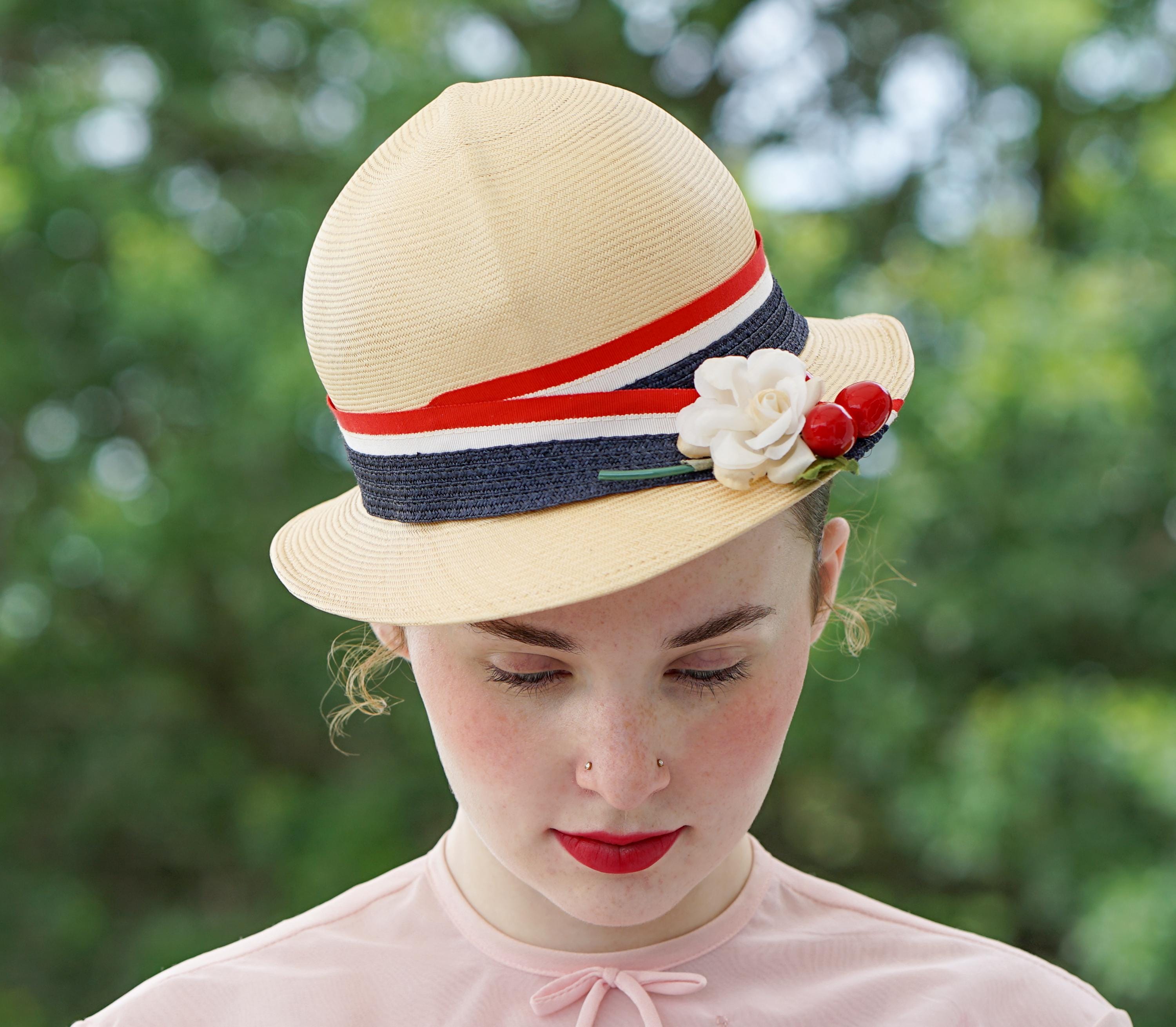 Vintage Classic Red Straw Hat with Cream Band Womens Straw Cowboy Hat, Red Bandana | Summer Western Chic main image 2