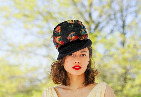 Vintage Feather Cloche Hat, Vintage Hat, 1950s-60s Hat, Vintage 