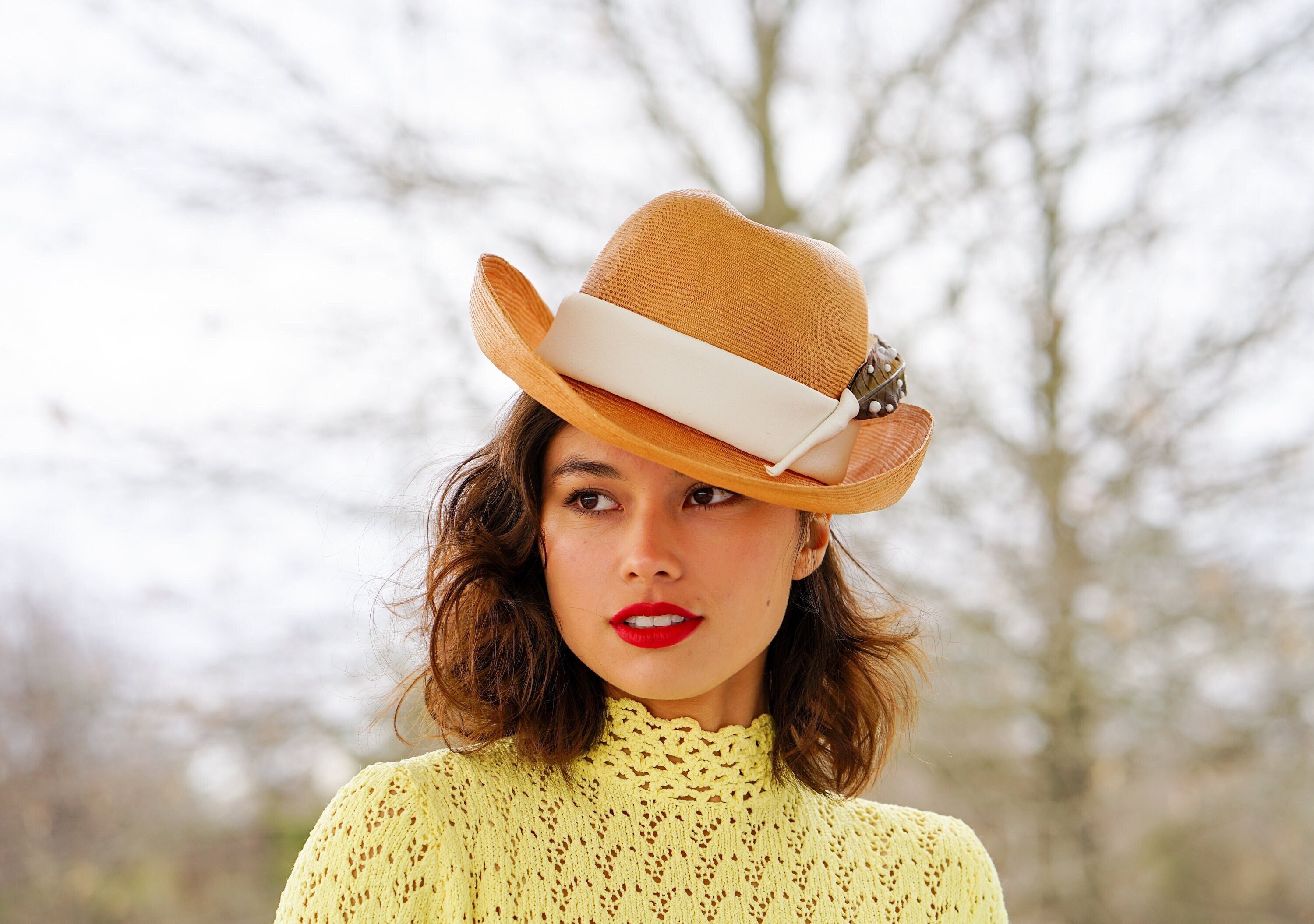 Vintage Straw Feather Homburg Hat by Mr 