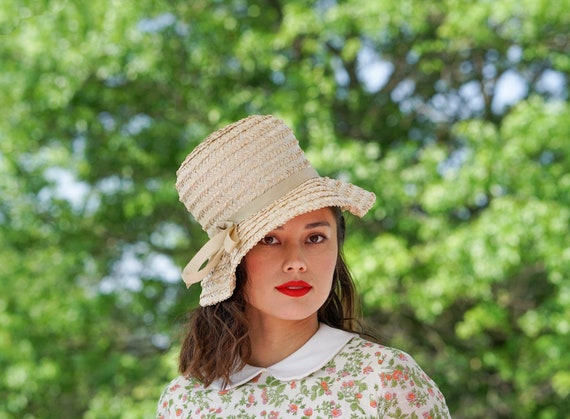 Vintage Straw Bucket Hat, 1950s-60s Hat, Vintage … - image 1