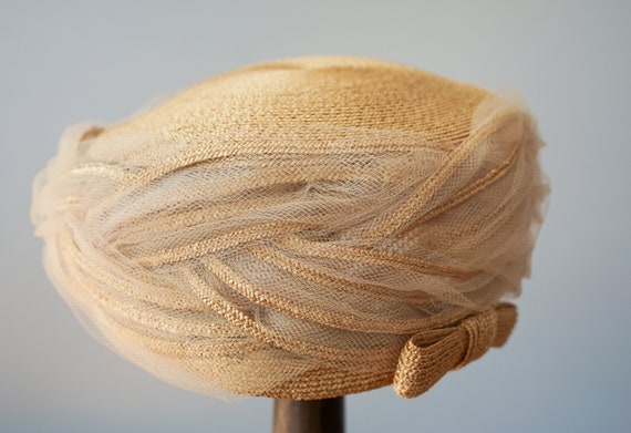 Vintage Straw Pillbox Hat, Toque Hat, 1950s-60s H… - image 8