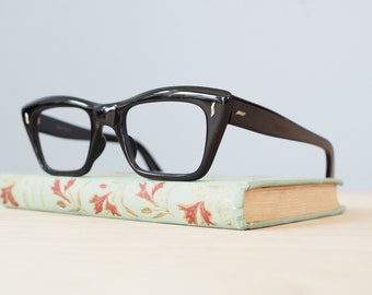 Vintage Cat Eye Glasses 1960's Cateye Made In France New Old Stock Black tone Rockabilly Flat Top