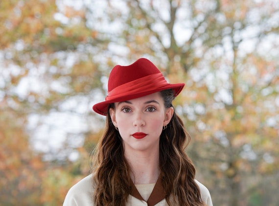 Vintage Wool Pork Pie Hat, Women Fedora Hat, 1960… - image 1