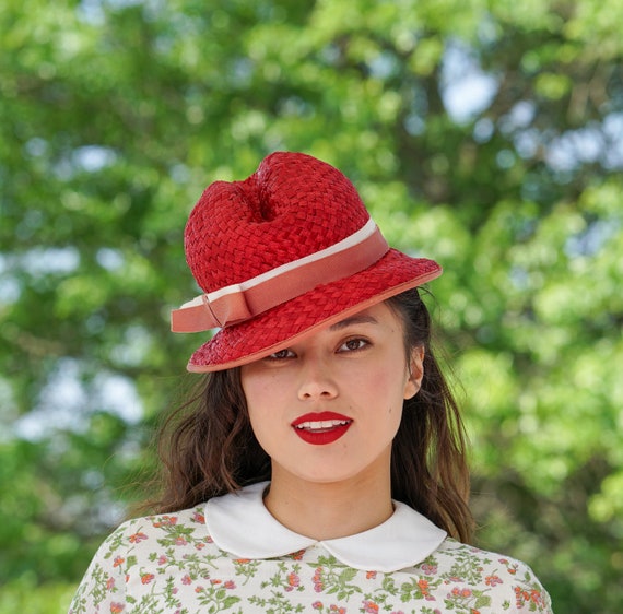 Vintage Straw Fedora Hat, Homburg Hat, 1950s-60s … - image 3