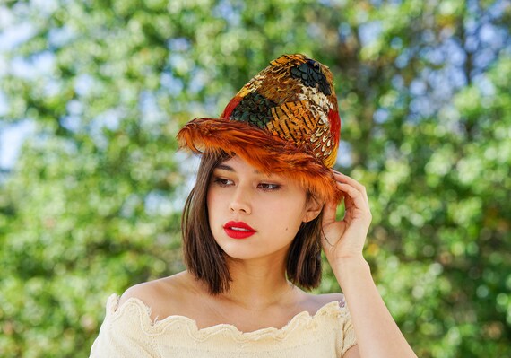Vintage Pheasant Feather Bucket Hat 
