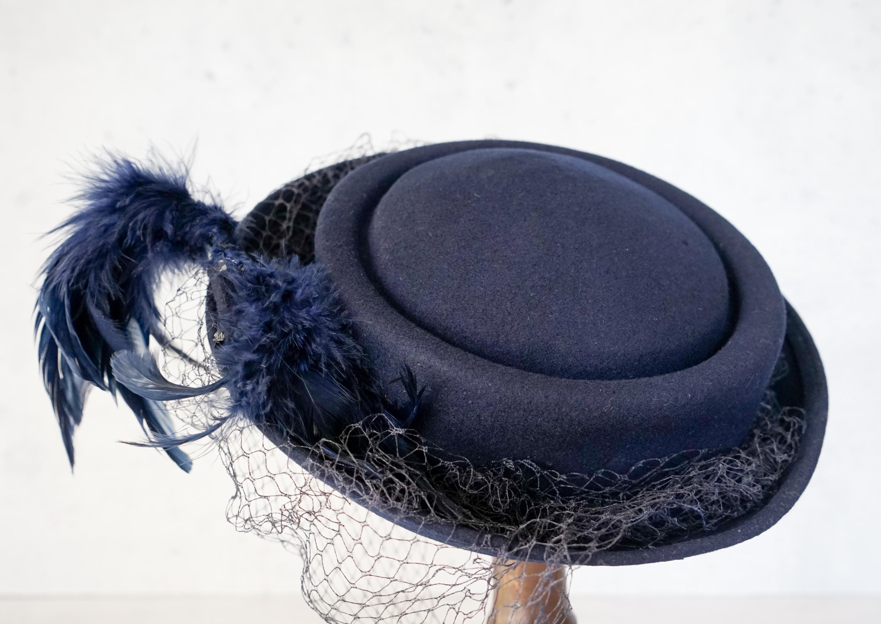 Vintage 1940s Wool Felt Feather Breton Hat With Veil by New 