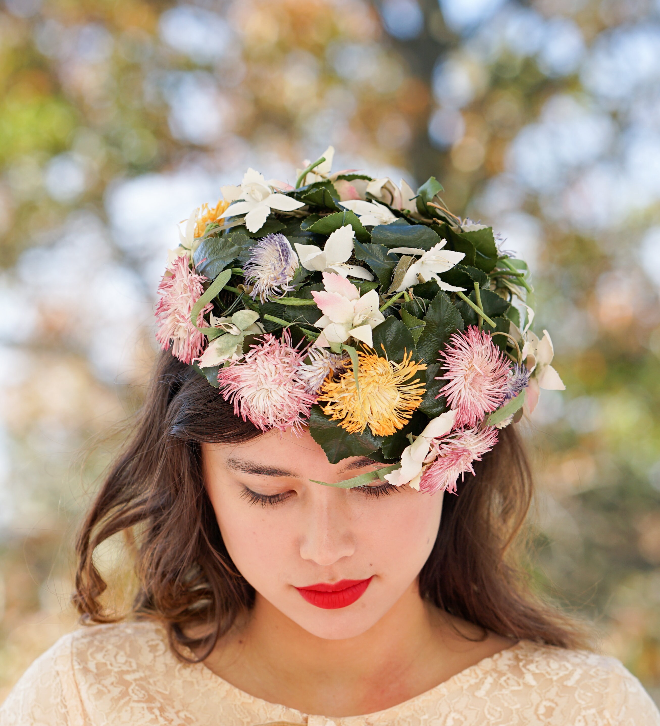 Vintage Christian Dior Floral Hat With Hatbox, Vintage Dior Hat