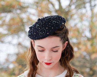 Vintage Wool Bead Half Hat, Cocktail Hat, Vintage Hat, 1950s  display picture 1