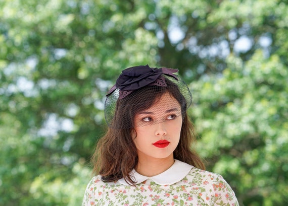 Vintage Floral Whimsy Hat, Vintage Veil, Birdcage… - image 1