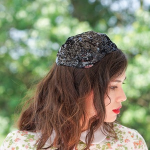 Vintage Sequin Calot Hat, Half Hat, 1940s-50s Hat, Vintage Hat, Tea Party Hat, Cocktail Hat, Vintage Women Hat, Retro MCM Hat, Mini Hat image 4