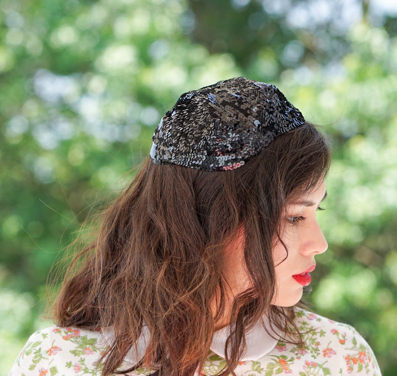 Vintage Sequin Calot Hat, Half Hat, 1940s-50s Hat, Vintage Hat, Tea Party Hat, Cocktail Hat, Vintage Women Hat, Retro MCM Hat, Mini Hat image 4