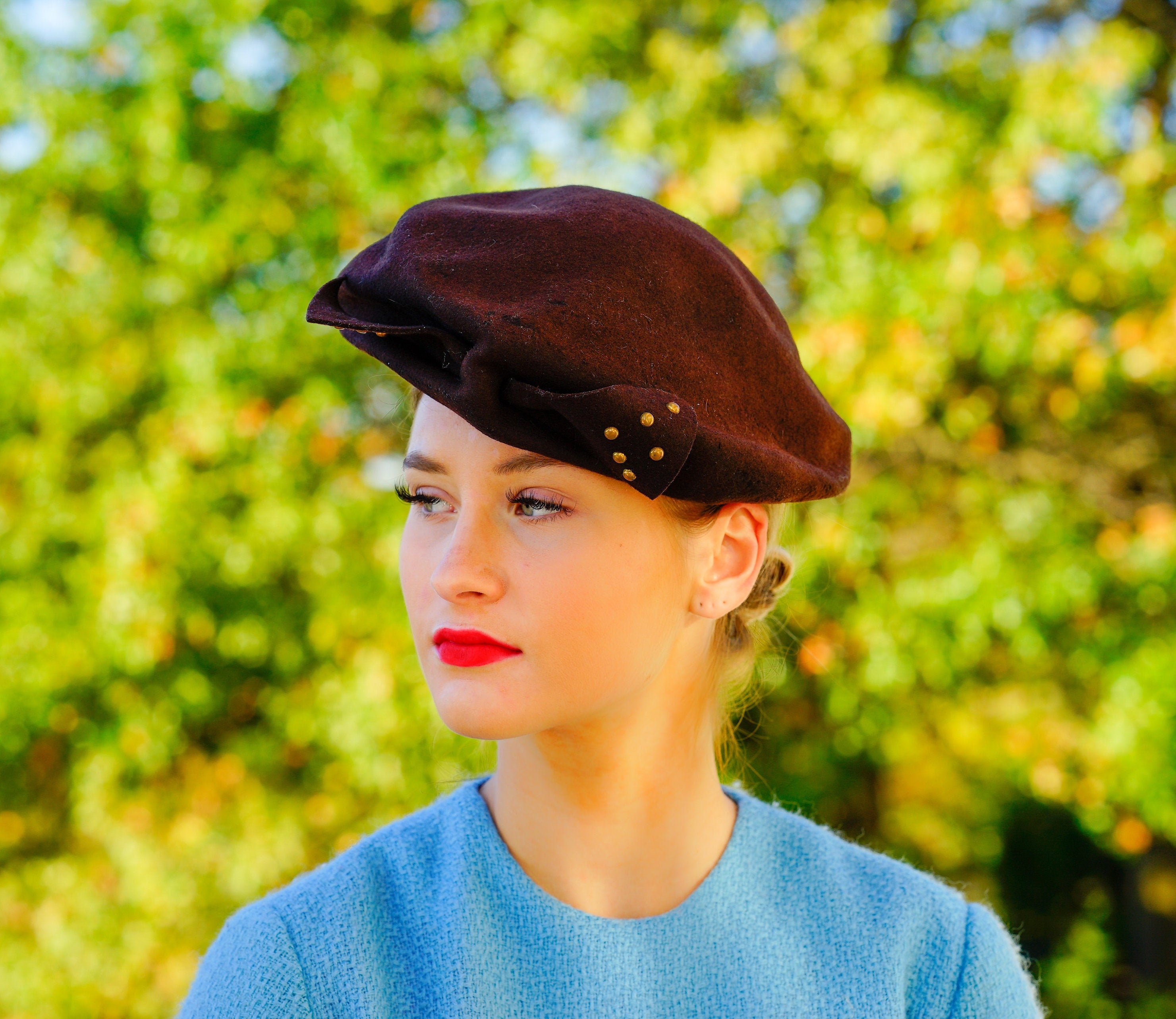 Vintage Felted Wool Tam Hat, Vintage Beret Hat, Vintage Hat