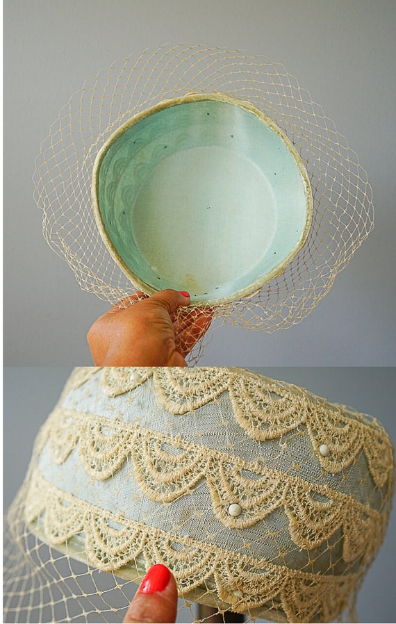 Vintage Lace Pillbox Hat with Veil, Vintage Hat, … - image 10