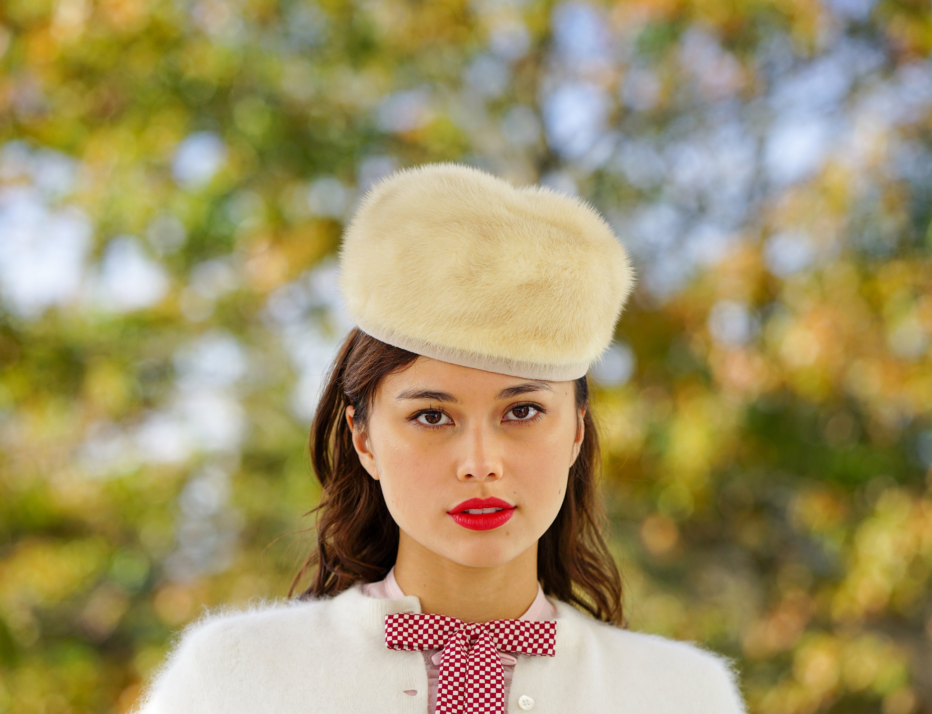 Vintage Mink Fur Pillbox Hat With 