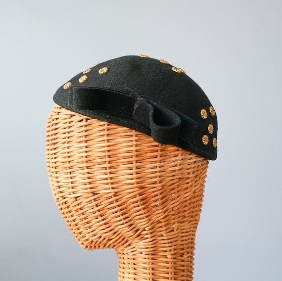 Vintage Floral Bead Calot Hat, Half Hat, 1940s-50… - image 6