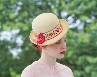 Mid-Century 60’s /clover Lane Red Cellophane Straw & Velvet Ribbon Hat Vintage Mod/GoGo Straw 1960s Vintage Hats for Women for sale | eBay main image 3