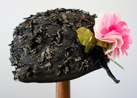 Vintage Floral Straw Pillbox Hat, Vintage Hat, 19… - image 7
