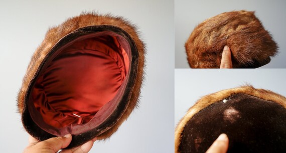 Vintage Evans Chicago Real‎ Fur Hat Pillbox Brown Rabbit Fur? Womens Winter 60\'s Vintage womens fur pillbox - Gem main image 3