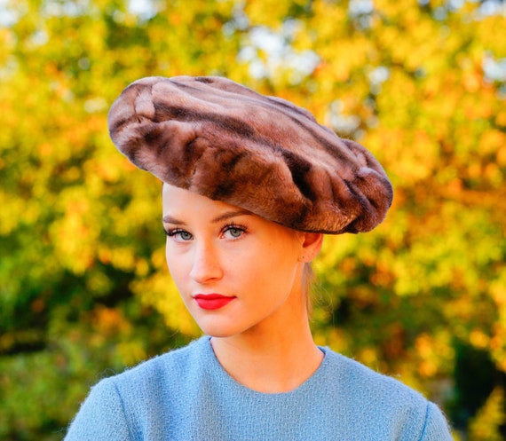 Vintage Faux Fur Beret Hat, Vintage Tam Hat, 1950… - image 1