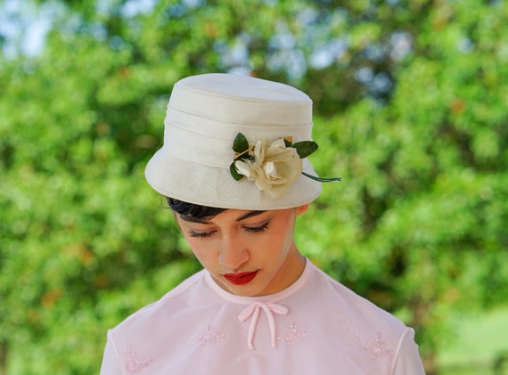 Vintage Floral Bucket Hat, 1950s-60s Hat, Cloche … - image 1