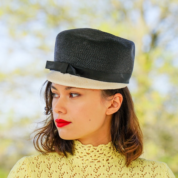 Vintage Straw Bucket Hat, Cloche Hat, 1950s60s Hat, … Gem