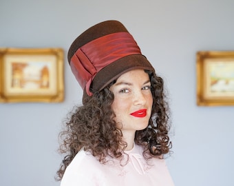 Vintage Wool Felt Bucket Hat, Cloche Hat, 1960s Hat, Vintage Hat, Vintage Mod Hat, Church Hat, Autumn Winter Hat, Retro MCM Hat, Women Hat