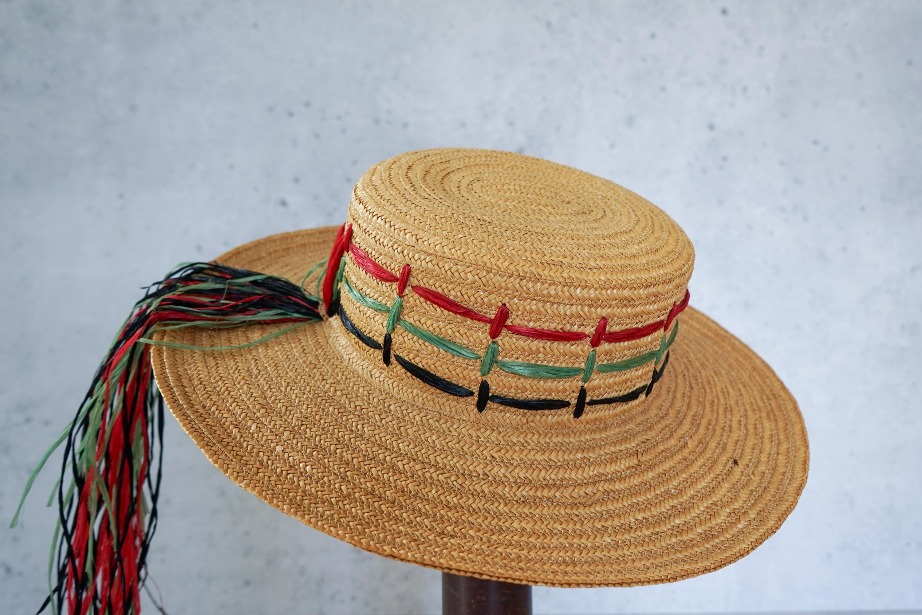 Vintage Italy Straw Raffia Boater Hat, 1940s-50s Hat  display picture 1