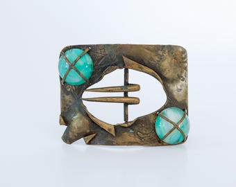 Antique Brass Bead Belt Buckle by Apollo Studios NY/ 1910s-30s Sash Belt Buckle/ Arts Crafts Movement/ Moon Whimsigoth Accessory
