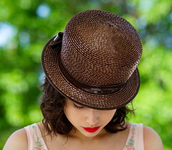 Vintage Straw Boater Hat, 1960s Hat, Vintage Hat,… - image 3