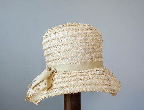 Vintage Straw Bucket Hat, 1950s-60s Hat, Vintage … - image 5