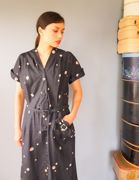 Vintage 1950s Silk Print Dress Size M-L, Vintage … - image 6